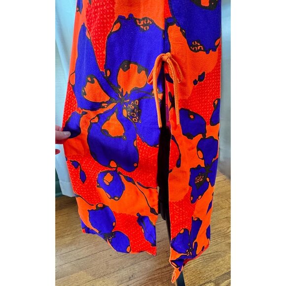 Vintage 70s maxi dress, orange bodice, empire waist, puff short sleeves - Picture 8 of 9